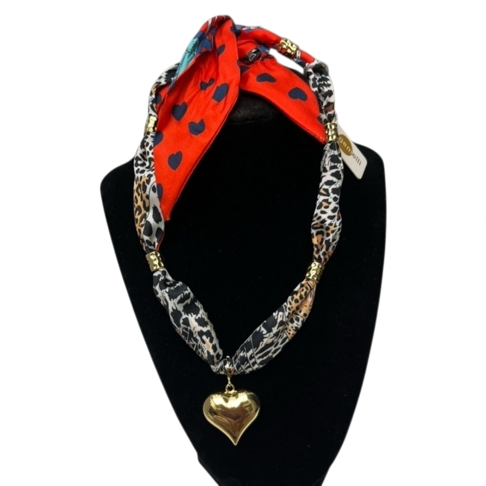 🖤▪️ Gemelli ▪️beautiful  Adjustable Satin Scarf Heart Pendant Necklace